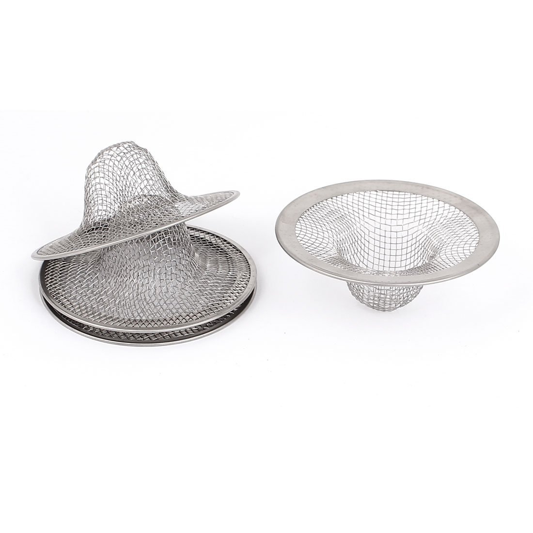 sourcing map Mesh Hole Kitchen Bathroom Slop Laundry Basin Basket Sink Drain Strainer Hair Catcher 4Pcs Silver Tone