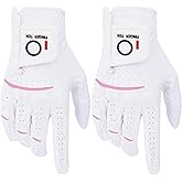 FINGER TEN Womens Ladies Golf Gloves Pair Both Hand or 2 Pack Left Right Hand, All Weather Grip & Comfortable Glove for Serious Performance, Stylish Pink White Fit S M L XL