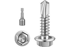 MewuDecor #8 x 3/4" Hex Washer Head Self Tapping Sheet Metal Screws with Drill Point, Stainless Steel 410, Self Drilling, 100 PCS