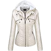 Tanming Womens Faux Leather Jacket Hooded Moto Biker Coat Outerwear Fall Fashion Outfits Winter Clothes