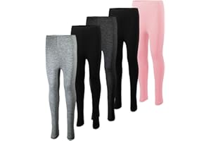 MISS POPULAR 5-Pack Girls Leggings Sizes 4-16 Soft Comfortable Cotton Spandex with Elastic Waistband Many Colors