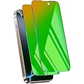 jehezkel Privacy Screen Protector for iPhone 13/13 Pro/14/16E Tempered Glass 6.1 inch Private Protective Film Anti-Blue Light Anti Spy No-Bubble Gradient Green [HD Clarity], 2-Pack