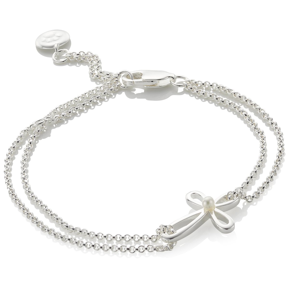 Molly Brown London Sterling Silver Rounded Cherish Pearl Cross Bracelet. Ideal for Christening, Holy Communion Gifts for Girls, Flower Girl and Bridesmaids Gifts