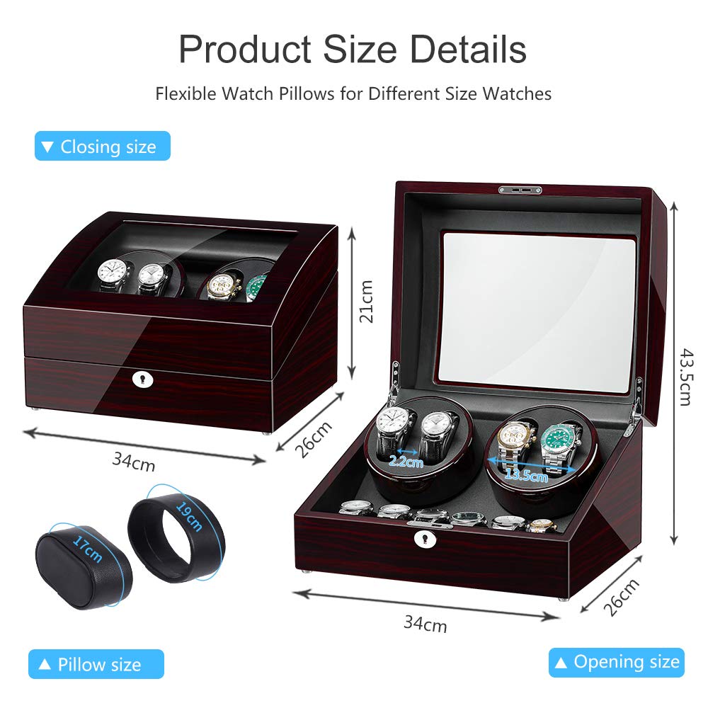 JQUEEN Watch Winder for Automatic Watches with Quiet Motors,4+6 Watches Storage Box Case with Soft and Flexible Watch Pillows