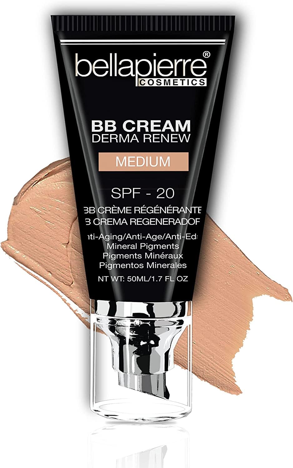 bellapierre BB Cream with SPF 20 - Tinted Sunscreen, Concealer, Matte Foundation, & Moisturizing Face Cream | Lightweight Formula + Pump Top Applicator | Non-Toxic & Paraben Free - 48 ML - Medium