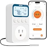 INKTEM WiFi Temperature Controlled Outlet with APP for Heater, Freezer 16A | Timer &amp; Smart Memory Plug in Thermostat Digital Temp Controller -40~212℉ for Incubator Homebrew Reptile IP67 Waterproof Probe
