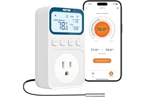 INKTEM WiFi Temperature Controlled Outlet with APP for Heater, Freezer 16A | Timer & Smart Memory Plug in Thermostat Digital Temp Controller -40~212℉ for Incubator Homebrew Reptile IP67 Waterproof Probe