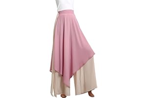 Angcoco Women's Loose Fit Double Layered Color Clash Chiffon Pants for Dance Training