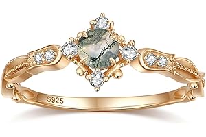 YESLADY London Blue Topaz Engagement Ring for Women Created Emerald Rose Quartz Moss Agate Blue Sandstone Birthstone Wedding Anniversary Jewelry