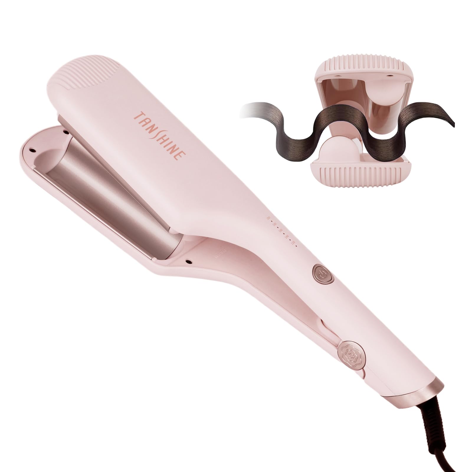 Photo 1 of TANSHINE Curling Iron Hair Waver,1.25 Inch Dual Barrel Barrel Ceramic Hair Crimper for Beach Waves,Ionic Deep Waver Curler with Dual Voltage, Anti-Scald Protection Curling Wand, Adjustable Temp,Pink