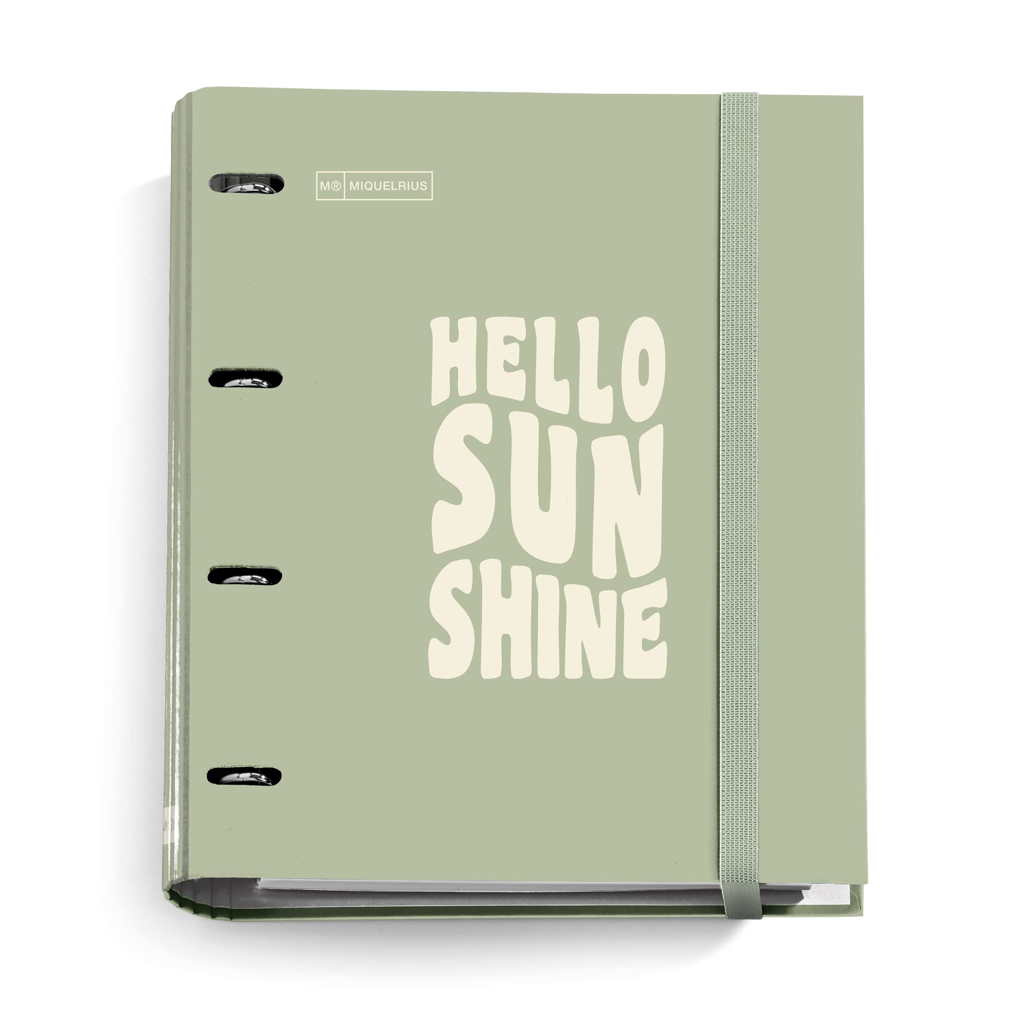 Miquelrius - Carpebloc Message Folder with 4 Rings + Refill 100 Sheets of 90 g/m², A4 with 5 mm Squares, Dividers and Envelope, Elastic Closure, Sage Green