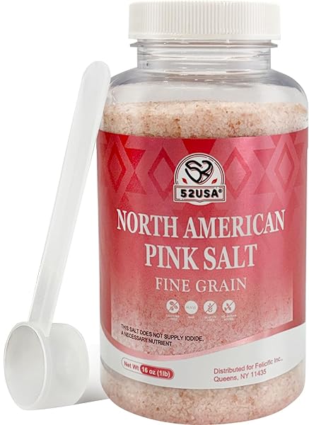 52USA NORTH AMERICAN PINK SALT, FINE GRAIN, 1 LB, RICH IN TRACE MINERALS, KOSHER SALT, GLUTEN FREE, ALL NATURAL SEA SALT, PERFECT FOR COOKING & SEASONING