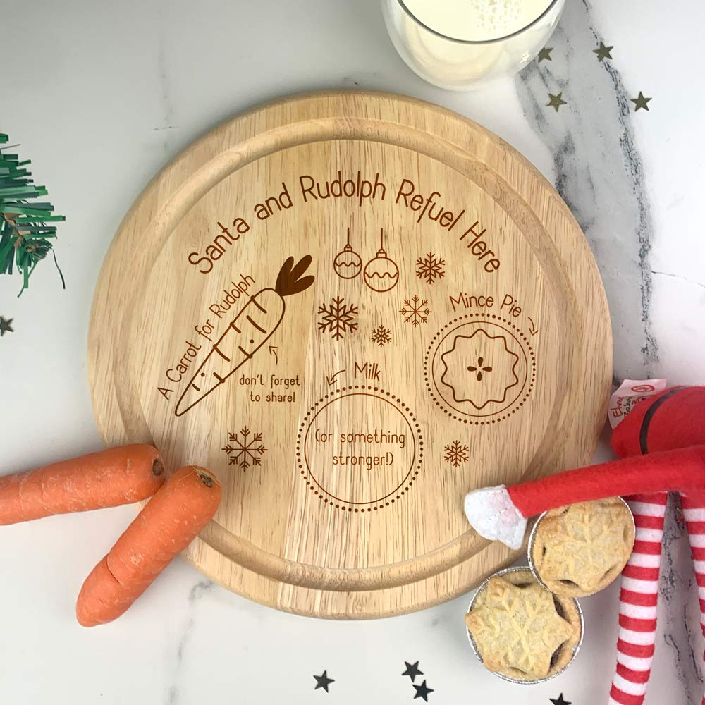 eBuyGB Snack Tray Christmas Eve Board, Santa & Rudolph Refuel Here, Mince Pie for Father Xmas, Carrot for Reindeer, Wooden Treat Plate, Wood