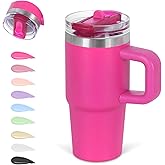 14 Oz Flip Straw Tumbler with Handle for Kids, Stainless Steel Double Wall Insulated Cup for Children with Flip Top Lid, 14 Oz Leak-proof Cups for Kids, Hot Pink