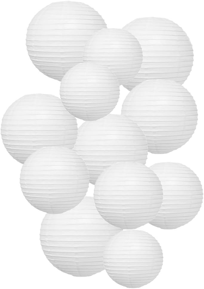 Paper Lanterns, 12pcs White Paper Lantern Outdoor and Indoor Decorative Lanterns Great for Wedding Birthday Party Festival Decorations(Various Sizes)