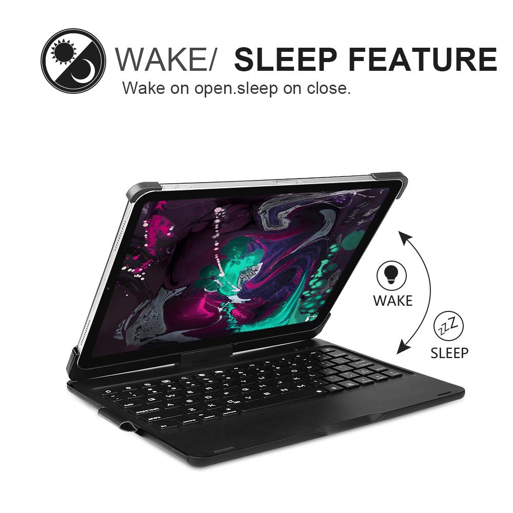 Keyboard Case for iPad Pro 11 inch, 7 Colors Backlit Wireless Keyboard Case, Folio Smart 360 Rotate Stand Cover, iPad Pro 11 Keyboard Case,Black