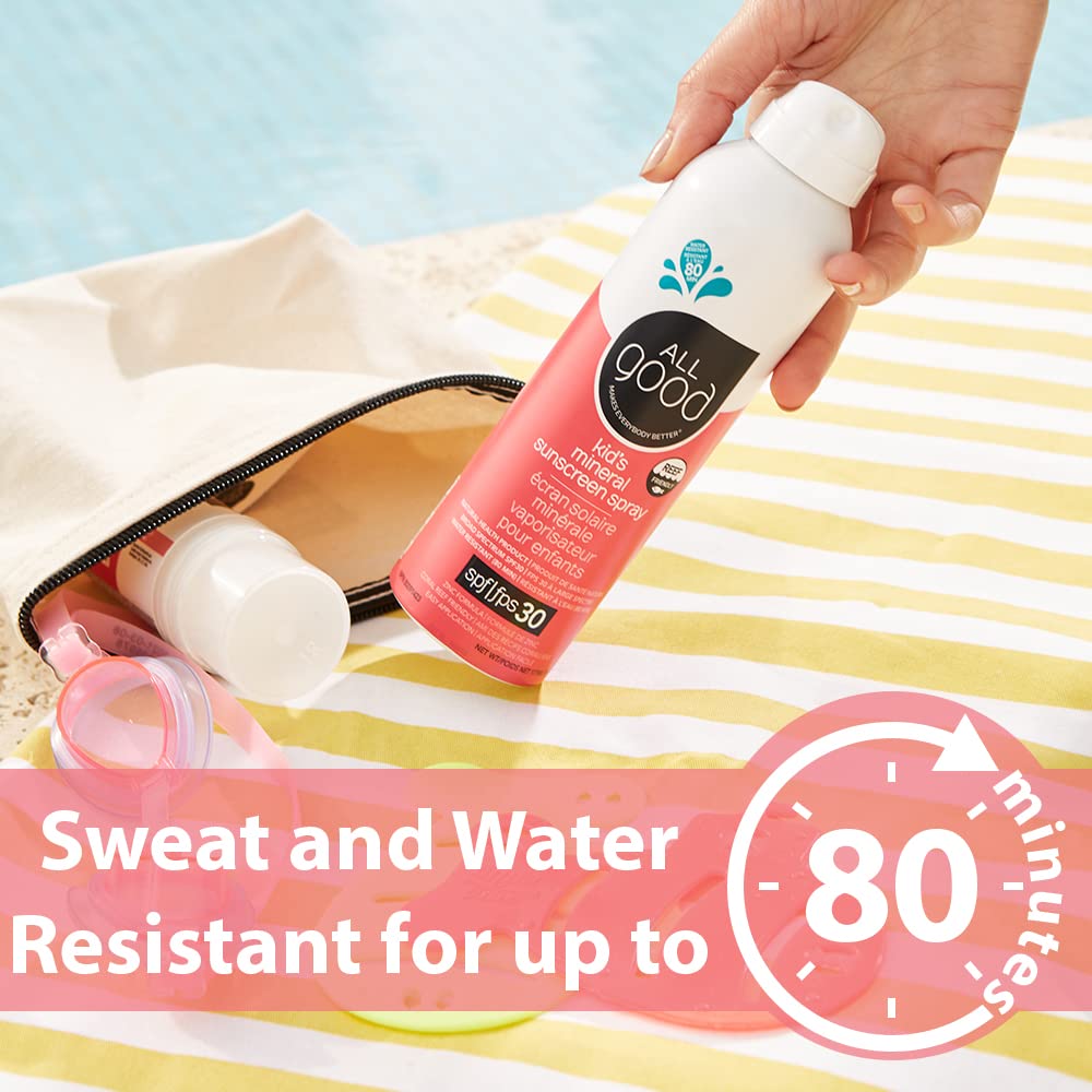 All Good Baby & Kids Sunscreen Spray - UVA/UVB Broad Spectrum, SPF 30, Zinc Oxide, Coral Reef Friendly, Water Resistant, Calendula, Aloe (6 oz)(2-Pack)