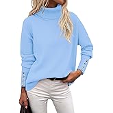Rapbin Turtleneck Sweaters for Women 2026 Fall Winter Long Sleeve Knit Pullover High Low Hem Sweater with Metal Buttons