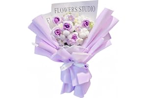 LOEVEN Crochet Flowers Bouquet, Knitted Rose Daisy Bouquet with Greeting Card Eternal Blessing for Valentines Day Mother's Day Birthday Wedding Gift, Valentines Day Gifts for Her (Purple)