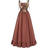Nuoqi Renaissance Dress Women Lace Up Medieval Corset Dress Fairy Cottagecore Maxi Bodice Gown