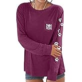 Women Dog Paw Shirt Paw Print Shirts Patch Pocket Casual Long Sleeve Shirt