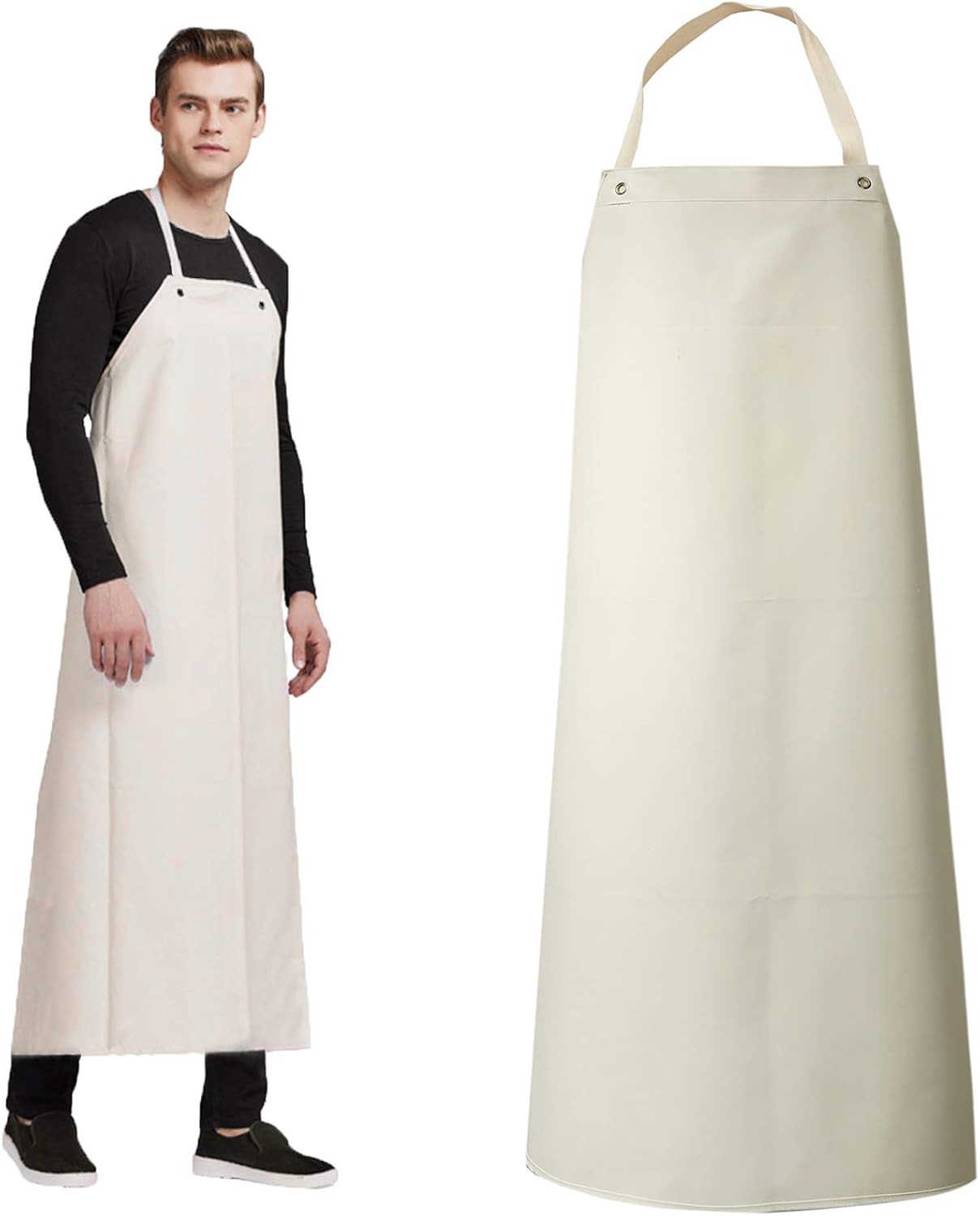 Rubber Waterproof Apron Butcher Heavy Duty -Oil Chemical Resistant Thick Work Safety Aprons - Dog Grooming, DishWashing (White, XL): Clothing