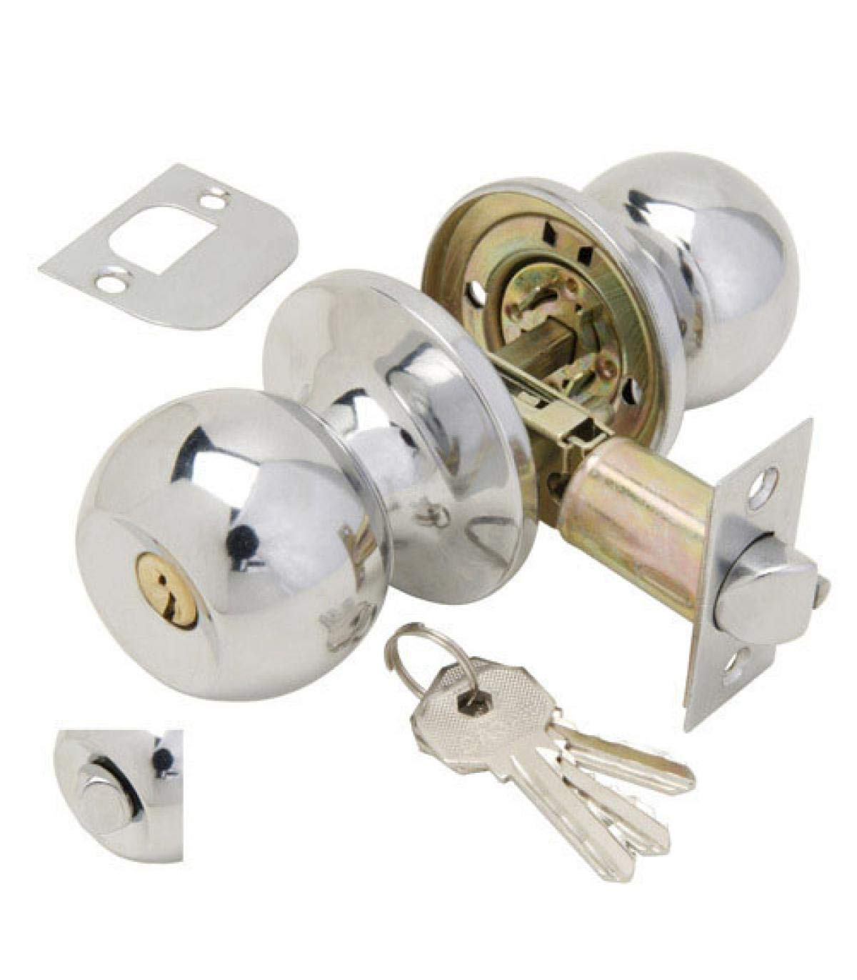 Wolfpack 3030500 Entrance Door Knob with Key and Lock, Chrome Coloured