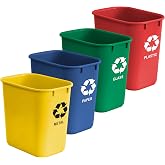 Acrimet Wastebasket Bin for Recycling, 6.75 Gallon/ 27 Quart/ 25.552 Liter (Made of Plastic) (Metal/Yellow, Paper/Blue, Glass/Green, Plastic/Red) (Set of 4)