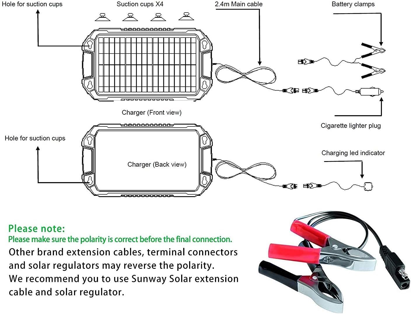 Sunway Solar Car Battery Trickle Charger & Maintainer 8W 12V Waterproof Solar Panel Power Charging Kit for Car Automotive RV Marine Boat Motorcycle Truck Trailer Tractor Powersports Snowmobile