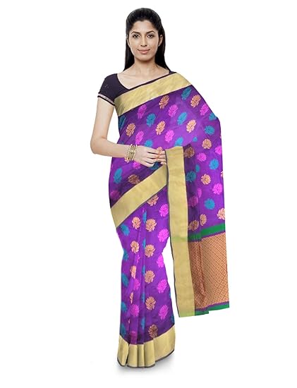N J Sarees Handmade Womens Cotton Silk Saree (Purple, NJSa97)