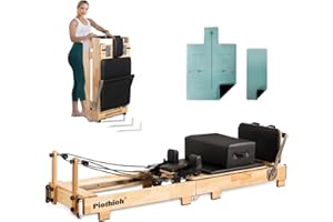PIOTHIOH Pilates Reformer Machine - Foldable Wooden Reformer with Springs, Jump Board & Sitting Box | Home & Studio Use for Core Strength, Weight Loss | Oak Frame