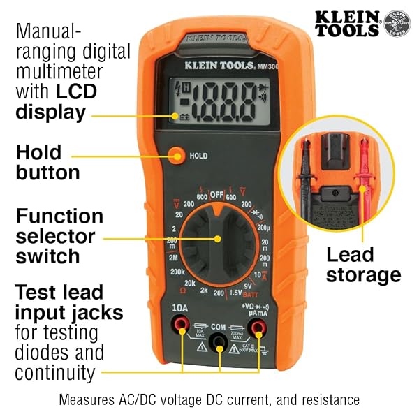 KLEIN TOOLS 69149P ELECTRICAL TEST KIT WITH DIGITAL MULTIMETER, NON-CONTACT VOLTAGE TESTER AND ELECTRICAL OUTLET TESTER, LEADS AND BATTERIES