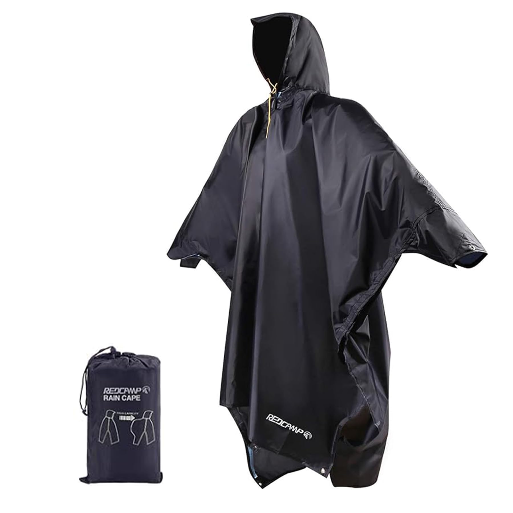 REDCAMP Waterproof Rain Poncho with Hood and Arms for Camping Hiking, 3 in 1 Giant Large Multifunctional Lightweight Reusable Raincoat Poncho for Men Women Adults (Navy XL)