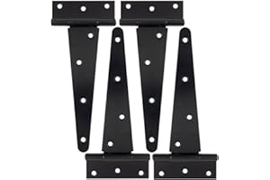HLMOptimo Heavy Duty T Hinge Tee Hinge T Strap Hinge Shed Hinge Gate Hinge Barn Hinge Fence Hinge Door Hinge Wrought Rustproof All Size Black (4 pcs, 8 inch