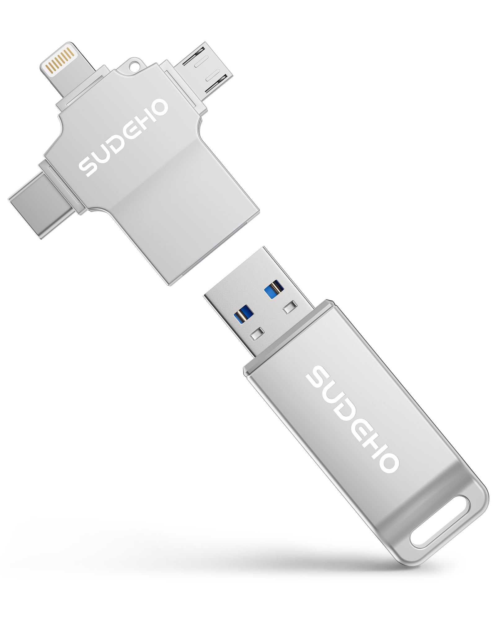 Photo 1 of MFi Certified Photo Stick 128GB USB Flash Drive for iPhone, 4 in 1 External Memory Thumb Drive for Picture Video Saver and Backup, High Speed Memory Stick USB Drive for iPhone/iPad/Android/PC (Silver)