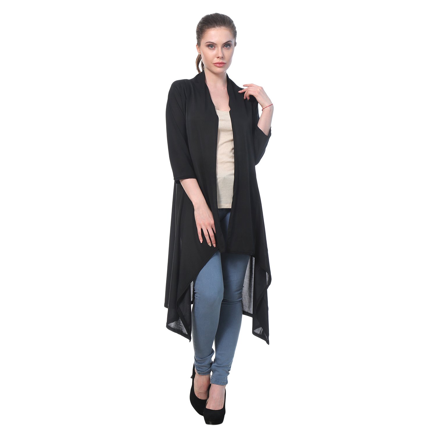 buynewtrend plain hosiery lycra long shrug for women