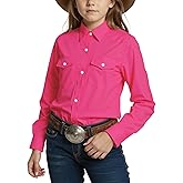 Noomelfish Girls Button Down Pearl Snap Western Shirt Cowgirl Long Sleeve Blouse Tops (5-12 Years)