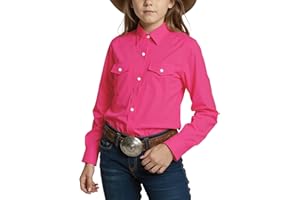 Noomelfish Girls Button Down Pearl Snap Western Shirt Cowgirl Long Sleeve Blouse Tops (5-12 Years)