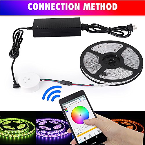 sanwo WiFi Wireless Smart Phone Control Light Strip Kit(WiFi Controller +Light Strip + Power + Manual), 32.8ft 600LEDS 5050RGB Waterproof IP65 LED Lights, Support for Android 、IOS and Alexa - Thumbnail 2