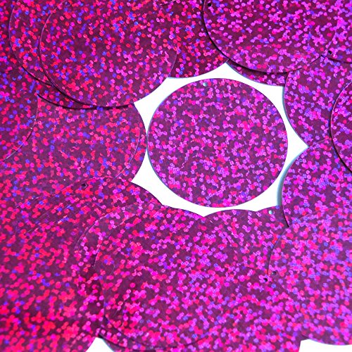 Sequin Round 1.5 inch Fuchsia Pink Glitter Hologram Multi Metallic. Couture Paillettes Made in USA. For embroidery, bridal, applique, arts, crafts, and embellishment.