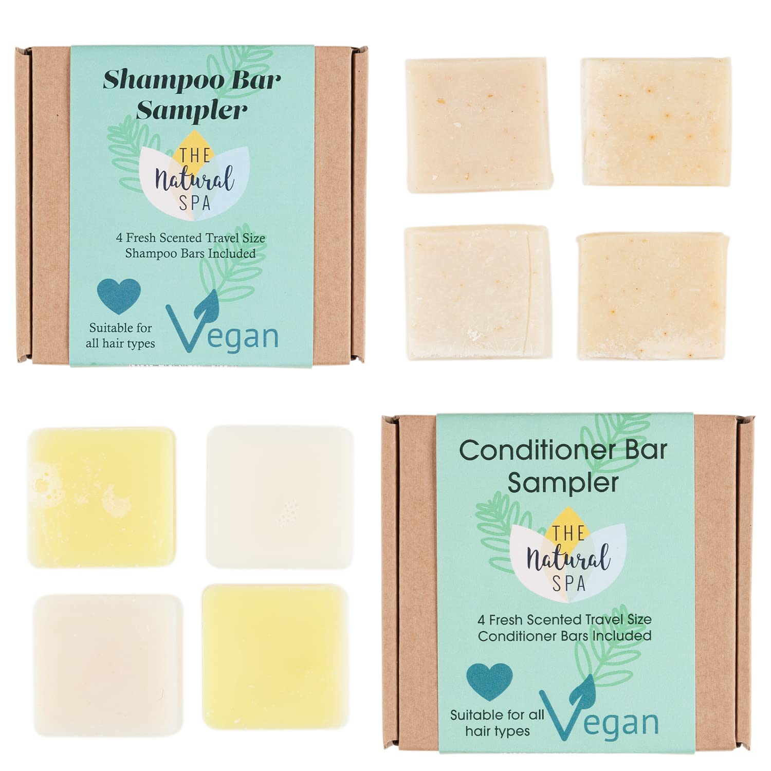 The Natural Spa 4 x Shampoo and 4 x Conditioner Mini Bars Fresh | Natural Ingredients | Nourishing Essential Oils | Paraben Free | SLS Free | Vegan-Friendly | Climate Friendly