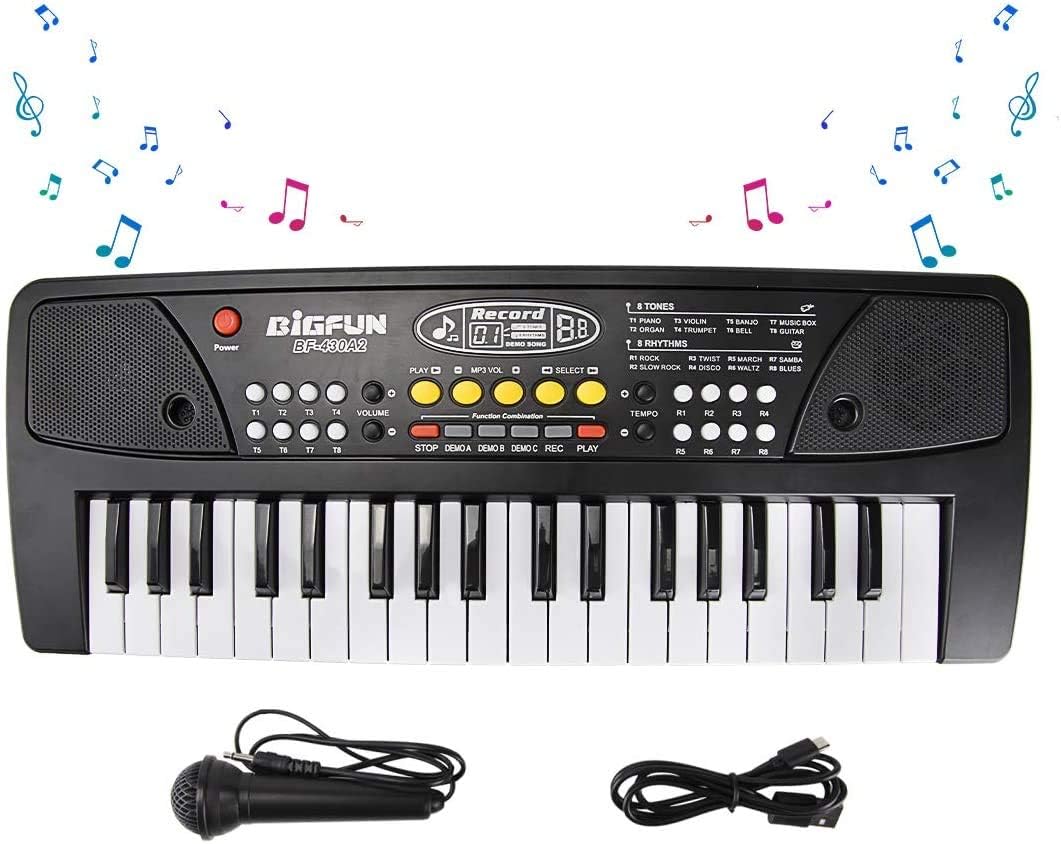Divine Man Mini Toy Plastic Keyboard With Mini Microphone For 6+ Years Old Girls & Boys, 37 Keys Multi-Function Electric Keyboards For Kids(Black)