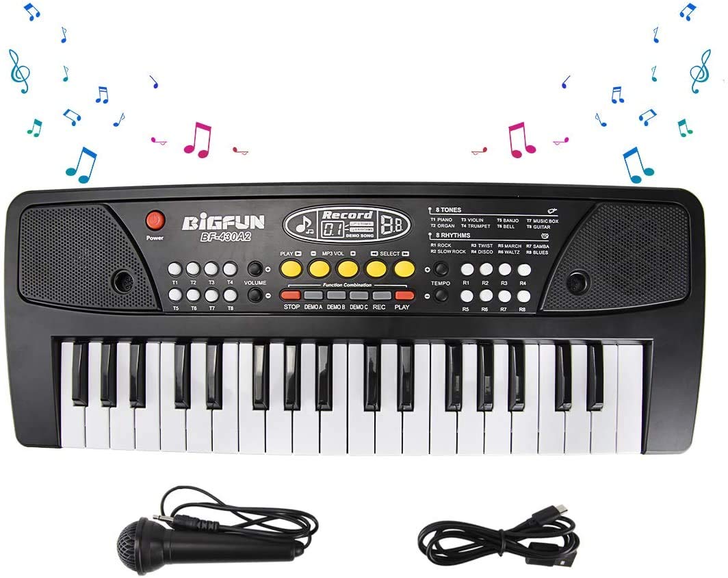 Divine Man Mini Toy Plastic Keyboard With Mini Microphone For 6+ Years Old Girls & Boys, 37 Keys Multi-Function Electric Keyboards For Kids(Black)