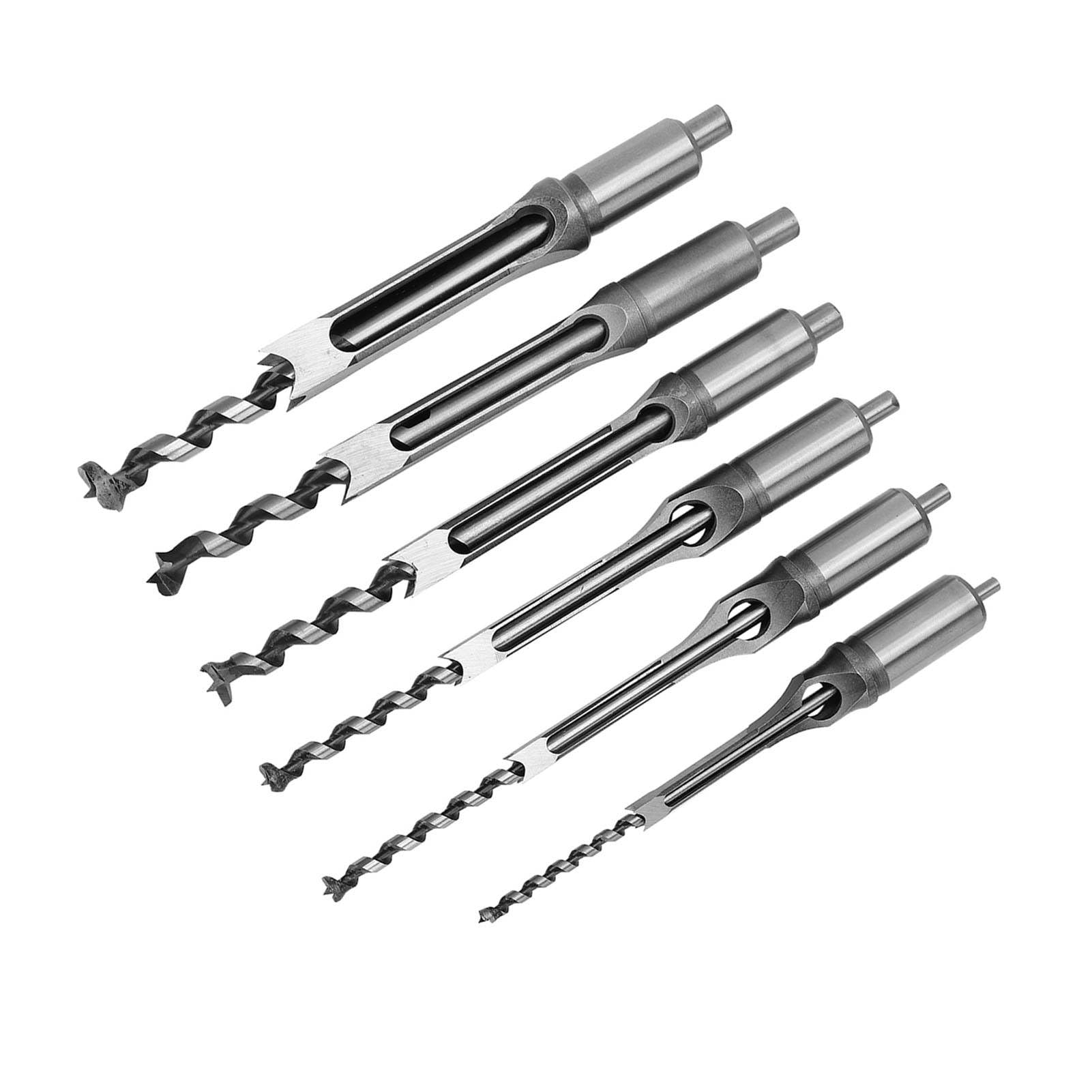 Estink Square Drill Bit Set, 6-Piece Woodworking Mortise Chisel Set 1/4 to 5/8 Inch for Drilling Square Holes, Steel