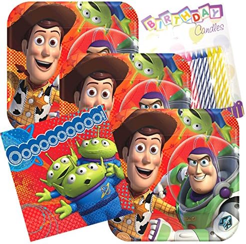 Lobyn Value Pack Disney Toy Story Power Up Party Plates and Napkins Serves 16 With Birthday Candles