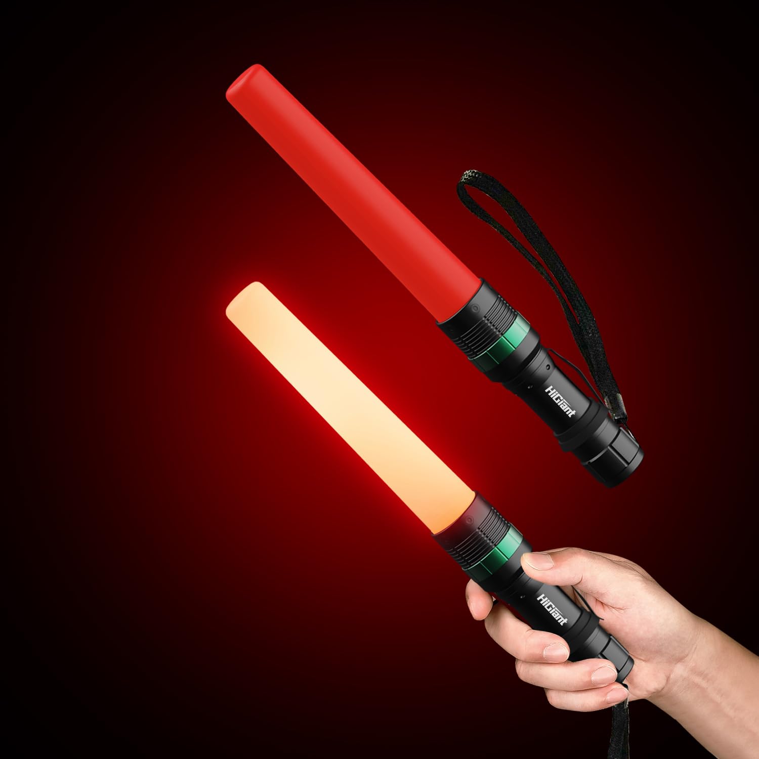 Photo 1 of HiGiant 2 Pack 11 inches Traffic Wand, Traffic LED Flashlight with Three Flashing Modes, Orange Safety Signal Control Baton for Parking, Airport, Traffic Directing (Batteries Not Included)