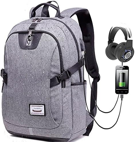 Business Laptop Backpack,Anti Theft Waterproof Travel Backpack USB Charging Port & Headphone Interface Women & Men Fits 17 inch Laptop Notebook - Grey