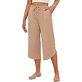 Ekouaer Womens Pajama Pants Capri 2026 Wide Leg Lounge Pj Pants Summer Comfy Drawstring Pajama Bottoms with Pockets