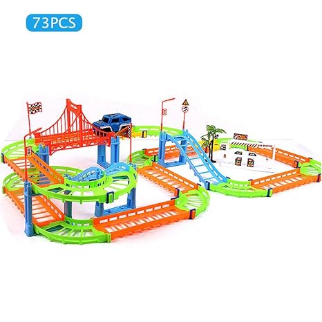 MOGOI Electric Train Railway Track Set, Kids Assembling Toy Double Layers Electric Urban Track Car Play Vehicles, Toy Train Set for Festival Birthday Christmas Gifts,73PCS