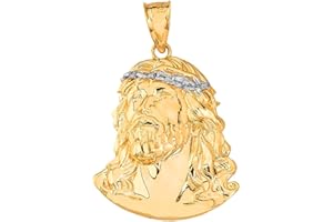 CLADDAGH GOLD Certified 14k Gold Jesus Christ Face Head Diamond (Large) 1.43" Charm Pendant